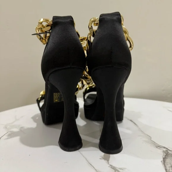 JEFFREY CAMPBELL Silverlake Ankle Strap Sandal - Black Satin Gold
